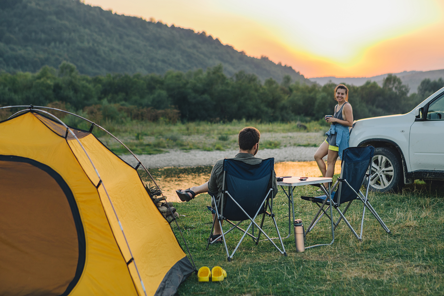 Camping at sunset