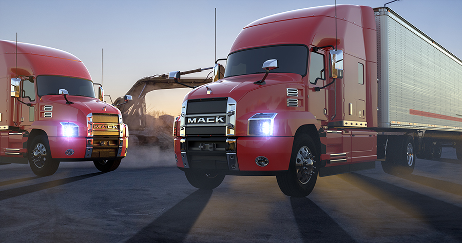 Red Mack Trucks on the road